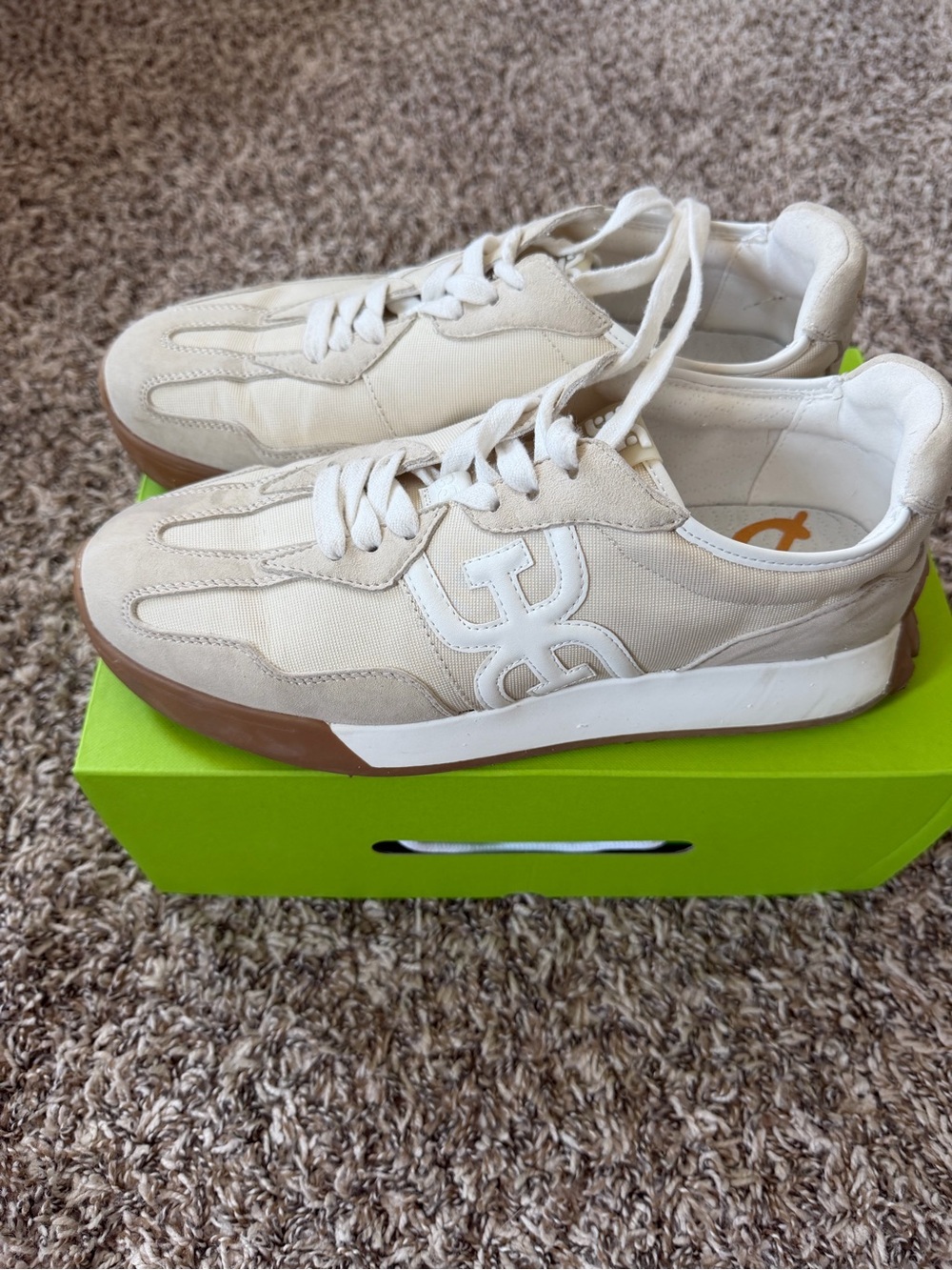 Sam Edelman Neutral Beige Casual Sneakers with Side Logo